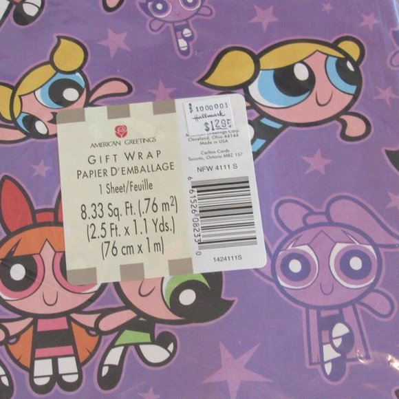 Vintage Gift Wrap Paper Power Puff Girls America Greetings Sealed Lot of 2 NOS - Picture 2 of 3